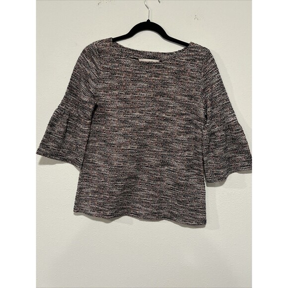 Ann Taylor LOFT Tweed Flare 3/4 Bell Flare Sleeve Blouse XS Corporate CorpCore - Picture 1 of 12